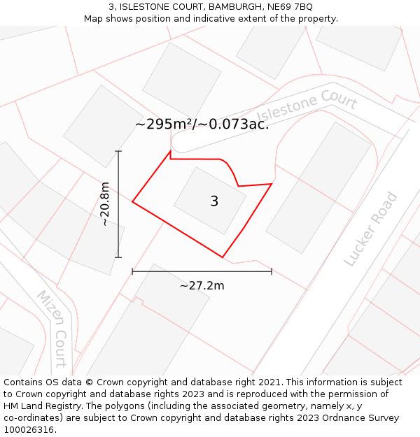 3, ISLESTONE COURT, BAMBURGH, NE69 7BQ: Plot and title map