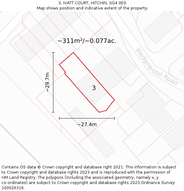 3, IVATT COURT, HITCHIN, SG4 0ES: Plot and title map