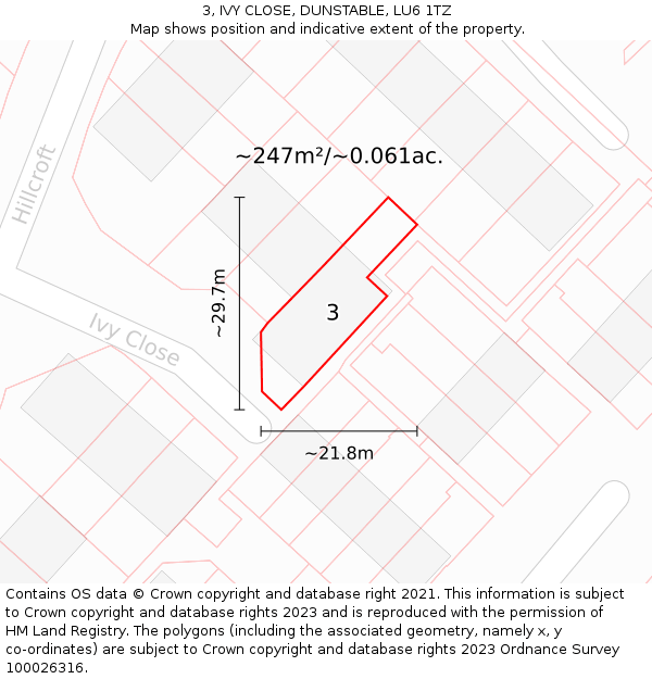 3, IVY CLOSE, DUNSTABLE, LU6 1TZ: Plot and title map