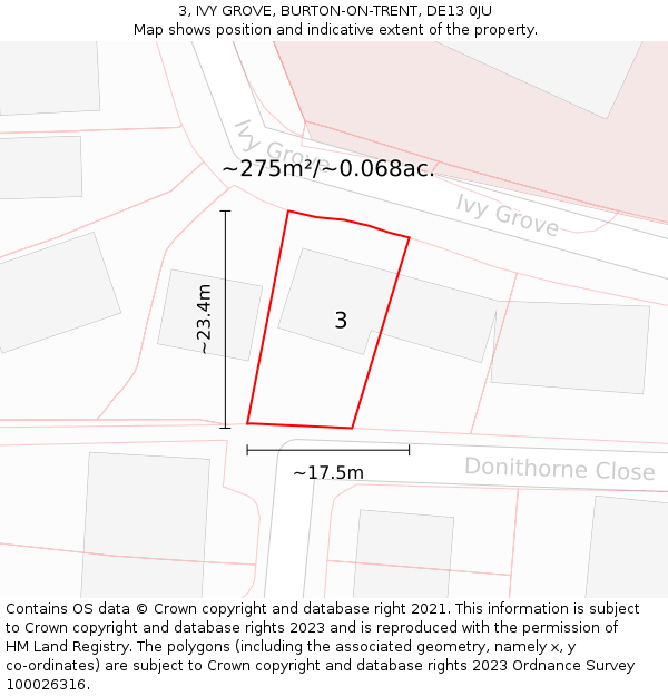 3, IVY GROVE, BURTON-ON-TRENT, DE13 0JU: Plot and title map