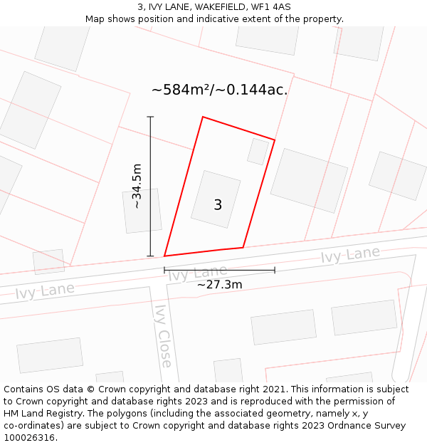 3, IVY LANE, WAKEFIELD, WF1 4AS: Plot and title map