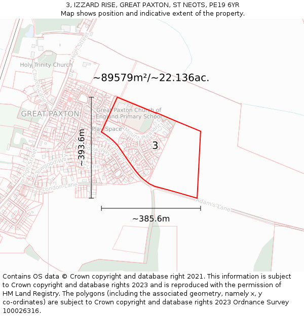 3, IZZARD RISE, GREAT PAXTON, ST NEOTS, PE19 6YR: Plot and title map