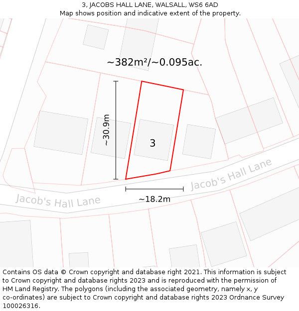 3, JACOBS HALL LANE, WALSALL, WS6 6AD: Plot and title map