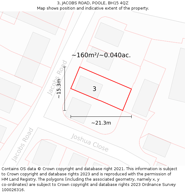 3, JACOBS ROAD, POOLE, BH15 4QZ: Plot and title map