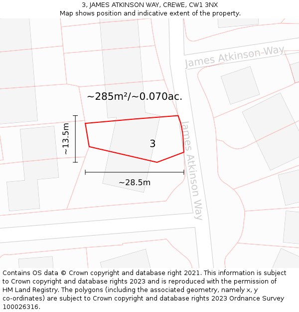 3, JAMES ATKINSON WAY, CREWE, CW1 3NX: Plot and title map