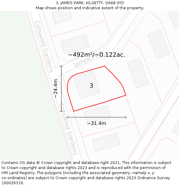 3, JAMES PARK, KILGETTY, SA68 0YD: Plot and title map