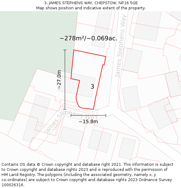 3, JAMES STEPHENS WAY, CHEPSTOW, NP16 5GE: Plot and title map