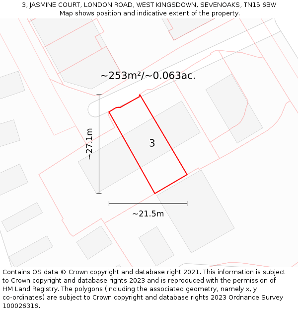 3, JASMINE COURT, LONDON ROAD, WEST KINGSDOWN, SEVENOAKS, TN15 6BW: Plot and title map