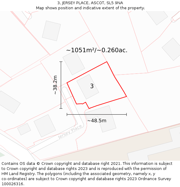 3, JERSEY PLACE, ASCOT, SL5 9NA: Plot and title map