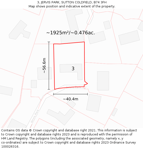 3, JERVIS PARK, SUTTON COLDFIELD, B74 3FH: Plot and title map