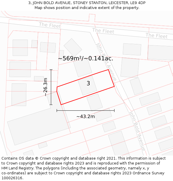 3, JOHN BOLD AVENUE, STONEY STANTON, LEICESTER, LE9 4DP: Plot and title map