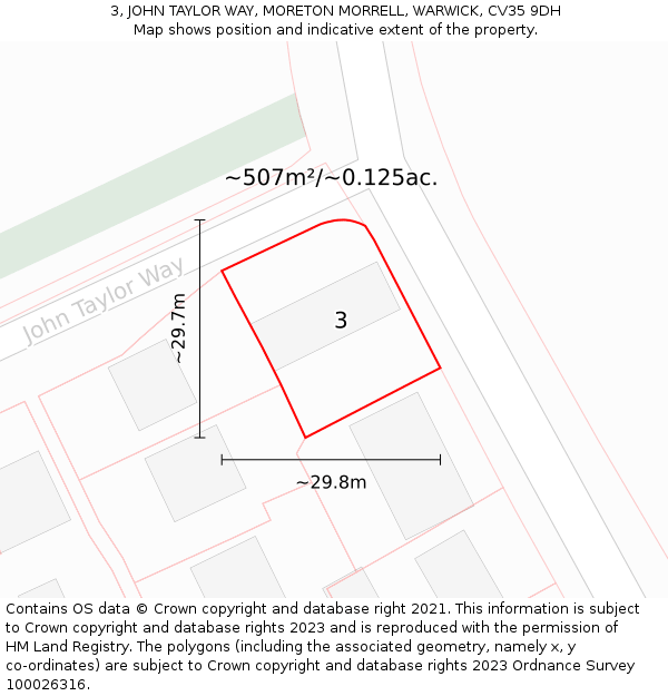 3, JOHN TAYLOR WAY, MORETON MORRELL, WARWICK, CV35 9DH: Plot and title map