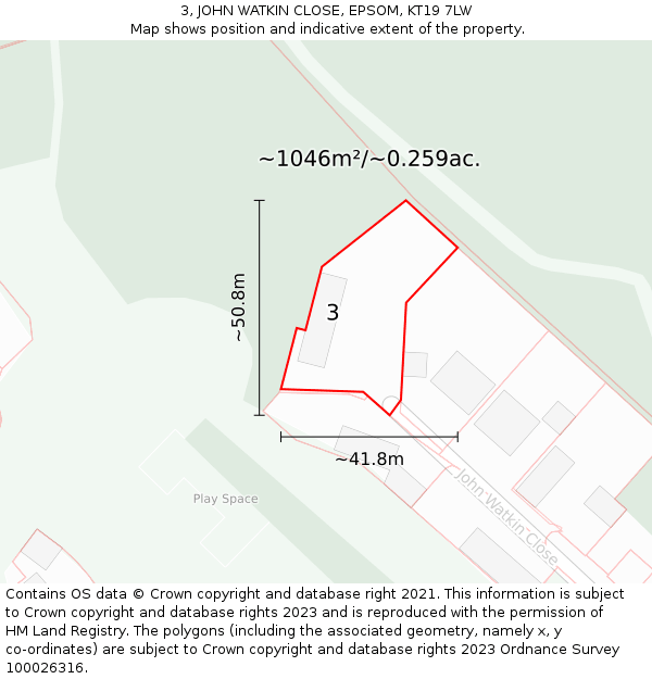 3, JOHN WATKIN CLOSE, EPSOM, KT19 7LW: Plot and title map