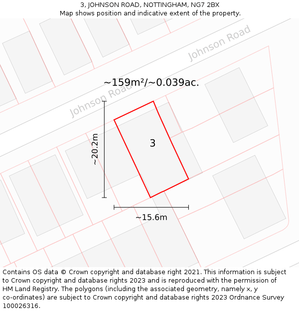 3, JOHNSON ROAD, NOTTINGHAM, NG7 2BX: Plot and title map