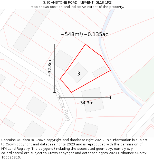 3, JOHNSTONE ROAD, NEWENT, GL18 1PZ: Plot and title map