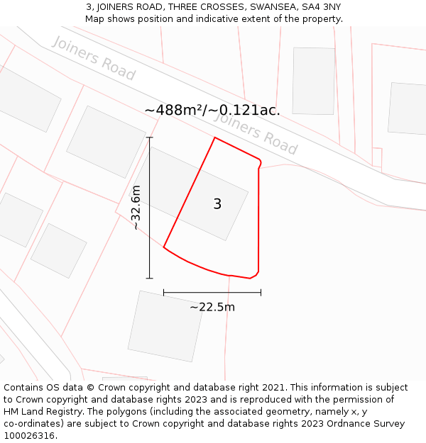 3, JOINERS ROAD, THREE CROSSES, SWANSEA, SA4 3NY: Plot and title map