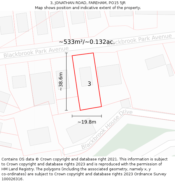 3, JONATHAN ROAD, FAREHAM, PO15 5JR: Plot and title map