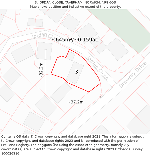 3, JORDAN CLOSE, TAVERHAM, NORWICH, NR8 6QS: Plot and title map