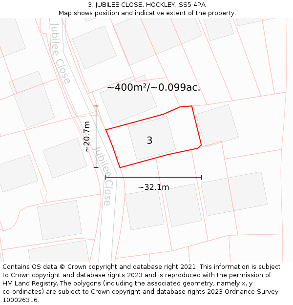 3, JUBILEE CLOSE, HOCKLEY, SS5 4PA: Plot and title map