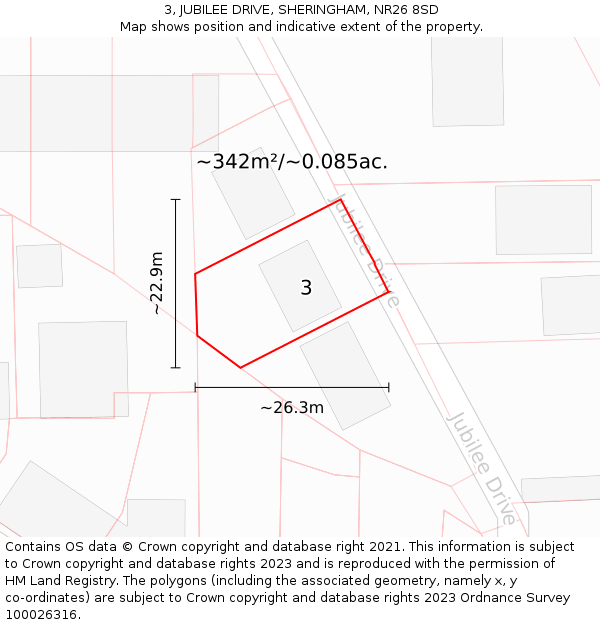 3, JUBILEE DRIVE, SHERINGHAM, NR26 8SD: Plot and title map