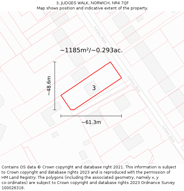 3, JUDGES WALK, NORWICH, NR4 7QF: Plot and title map