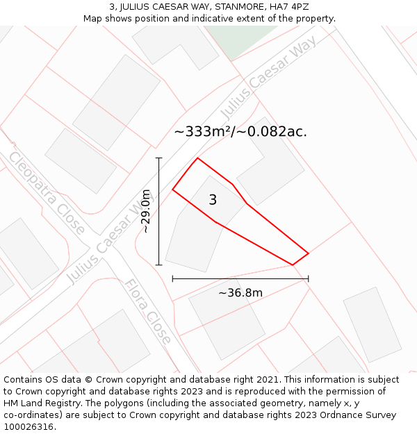 3, JULIUS CAESAR WAY, STANMORE, HA7 4PZ: Plot and title map