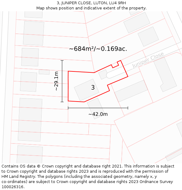 3, JUNIPER CLOSE, LUTON, LU4 9RH: Plot and title map