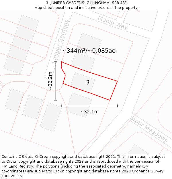 3, JUNIPER GARDENS, GILLINGHAM, SP8 4RF: Plot and title map