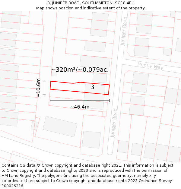 3, JUNIPER ROAD, SOUTHAMPTON, SO18 4EH: Plot and title map