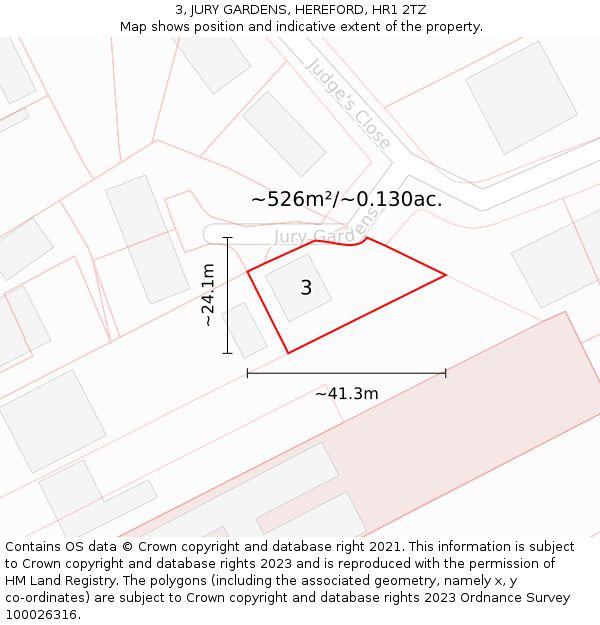 3, JURY GARDENS, HEREFORD, HR1 2TZ: Plot and title map