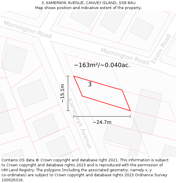 3, KAMERWYK AVENUE, CANVEY ISLAND, SS8 8AU: Plot and title map