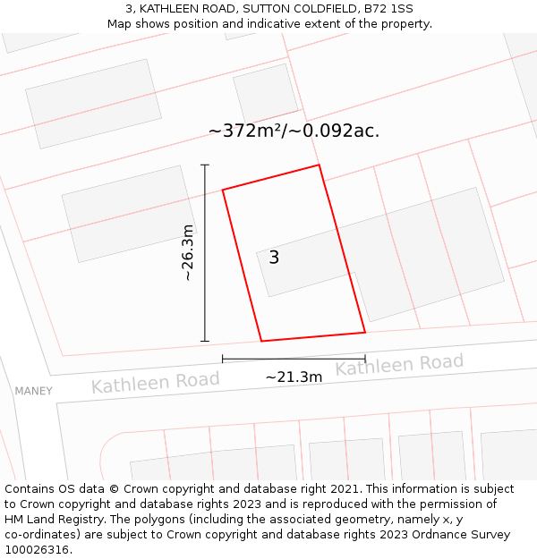 3, KATHLEEN ROAD, SUTTON COLDFIELD, B72 1SS: Plot and title map