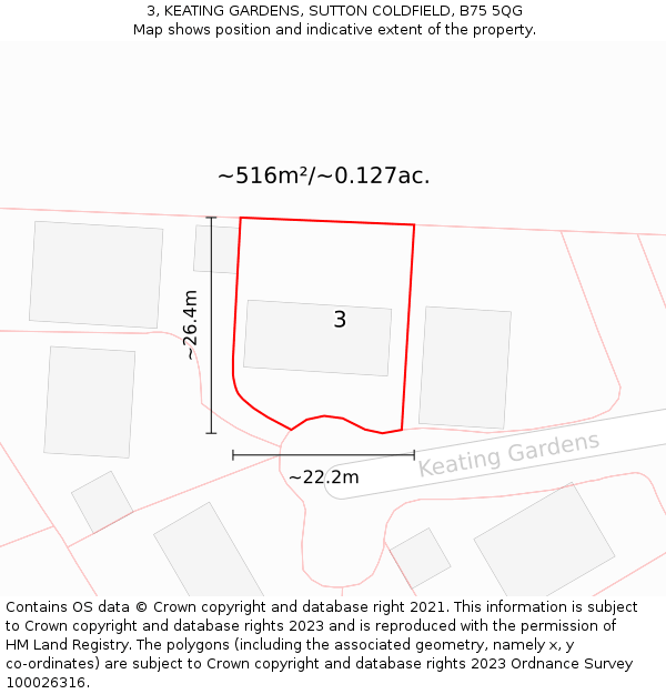 3, KEATING GARDENS, SUTTON COLDFIELD, B75 5QG: Plot and title map