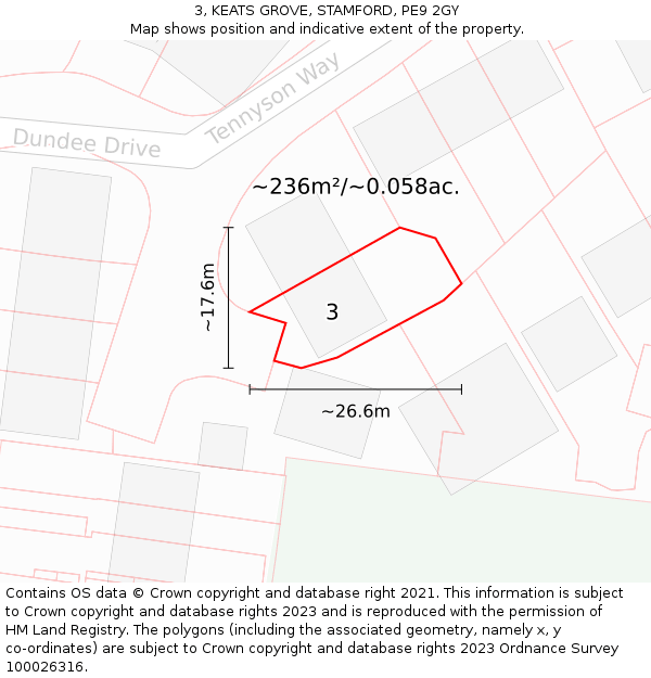 3, KEATS GROVE, STAMFORD, PE9 2GY: Plot and title map