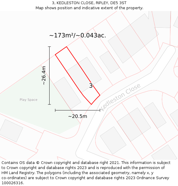 3, KEDLESTON CLOSE, RIPLEY, DE5 3ST: Plot and title map