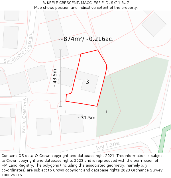 3, KEELE CRESCENT, MACCLESFIELD, SK11 8UZ: Plot and title map