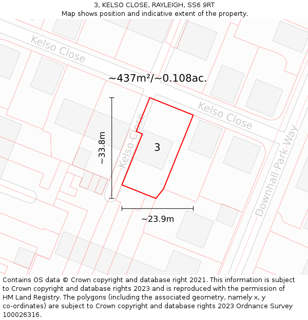 3, KELSO CLOSE, RAYLEIGH, SS6 9RT: Plot and title map