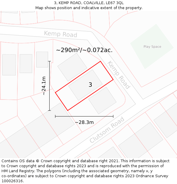 3, KEMP ROAD, COALVILLE, LE67 3QL: Plot and title map