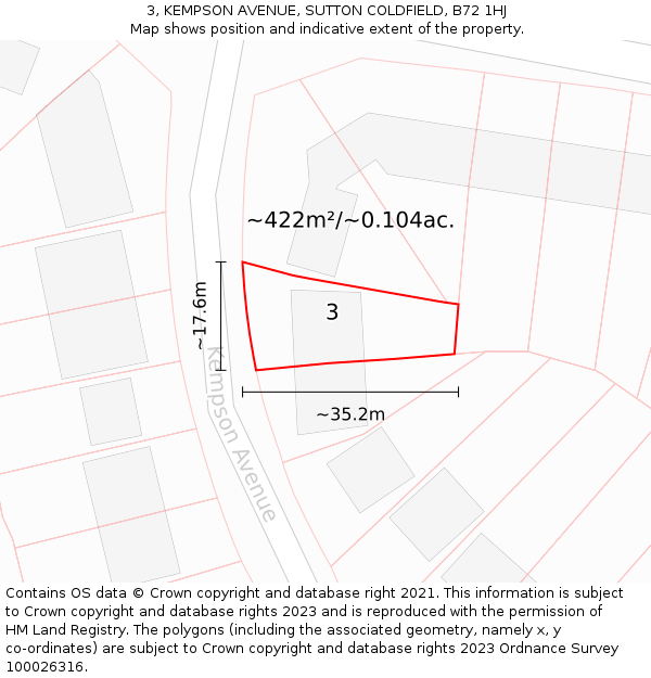 3, KEMPSON AVENUE, SUTTON COLDFIELD, B72 1HJ: Plot and title map