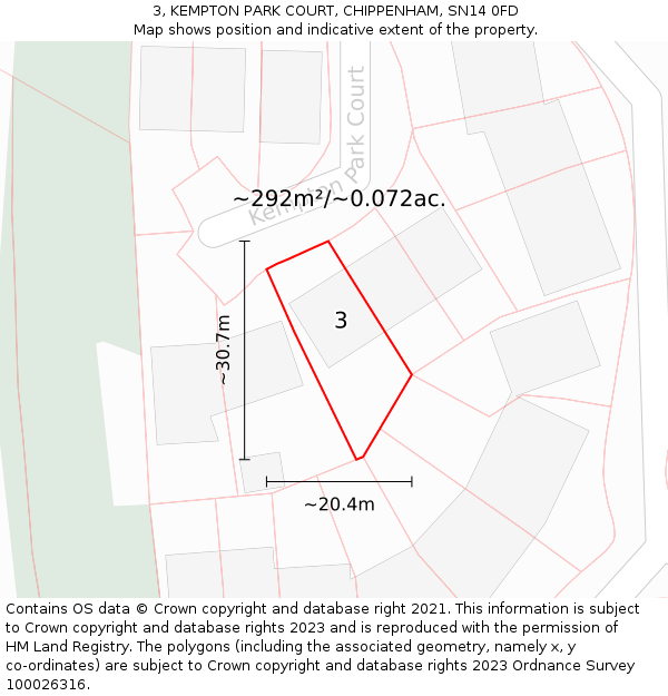 3, KEMPTON PARK COURT, CHIPPENHAM, SN14 0FD: Plot and title map