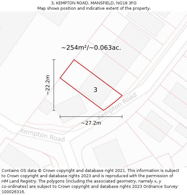 3, KEMPTON ROAD, MANSFIELD, NG18 3FG: Plot and title map