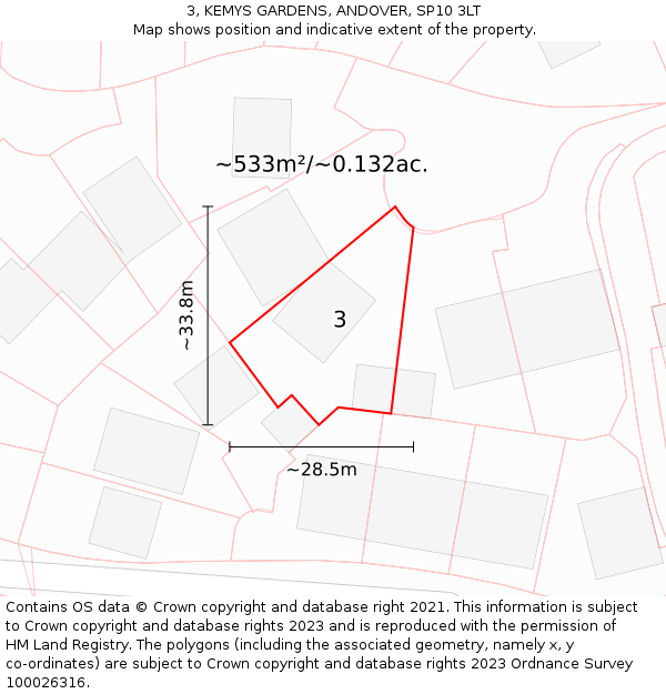 3, KEMYS GARDENS, ANDOVER, SP10 3LT: Plot and title map