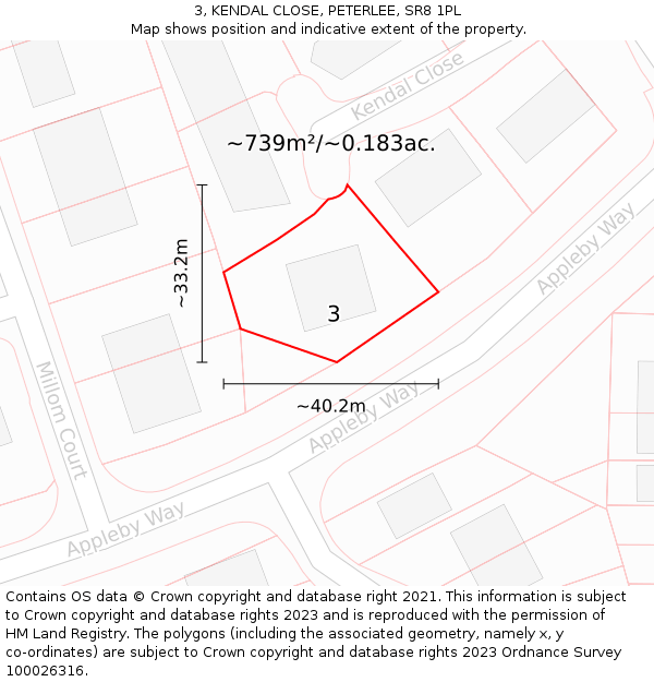 3, KENDAL CLOSE, PETERLEE, SR8 1PL: Plot and title map