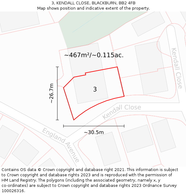 3, KENDALL CLOSE, BLACKBURN, BB2 4FB: Plot and title map