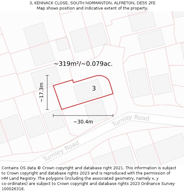 3, KENNACK CLOSE, SOUTH NORMANTON, ALFRETON, DE55 2FE: Plot and title map