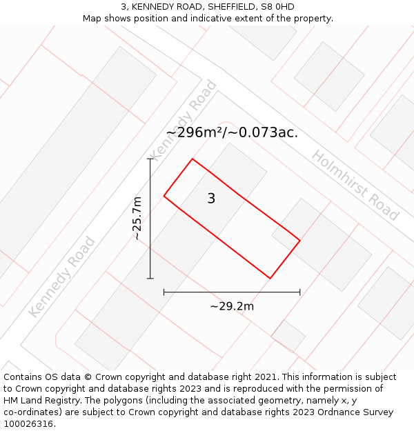 3, KENNEDY ROAD, SHEFFIELD, S8 0HD: Plot and title map