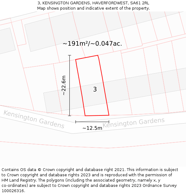 3, KENSINGTON GARDENS, HAVERFORDWEST, SA61 2RL: Plot and title map