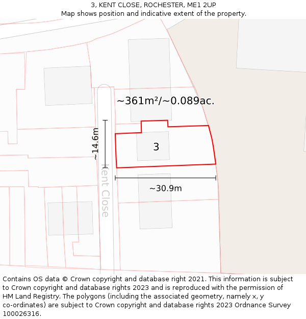 3, KENT CLOSE, ROCHESTER, ME1 2UP: Plot and title map