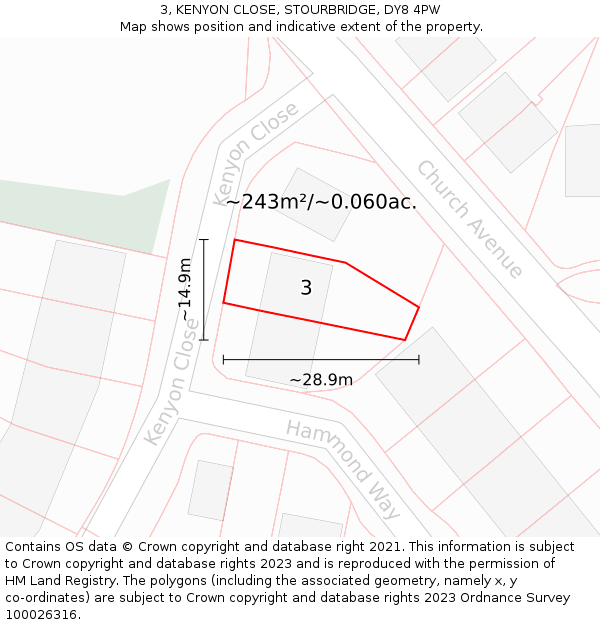3, KENYON CLOSE, STOURBRIDGE, DY8 4PW: Plot and title map