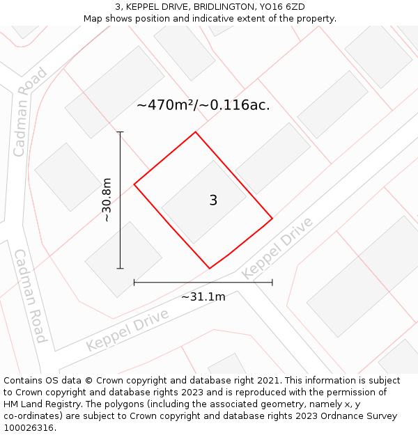 3, KEPPEL DRIVE, BRIDLINGTON, YO16 6ZD: Plot and title map